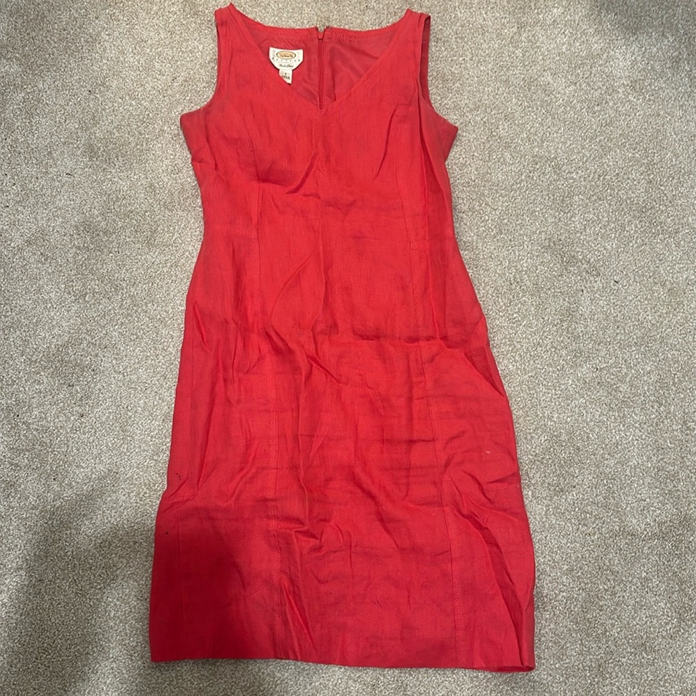 Talbots size 2 pink midi linen dress.